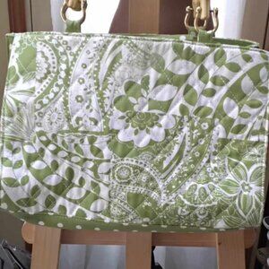 Vintage Tianni Quilted Floral Leaf Design Bamboo Handle Sachel